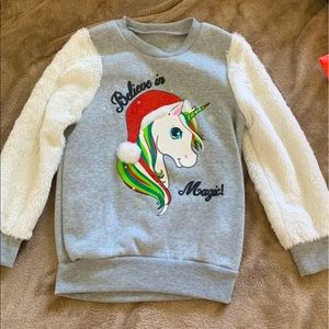 Girls Christmas unicorn sweater fluffy arms
